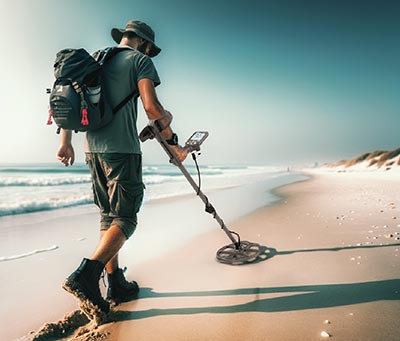 Man söker på strand med Nokta Double Score