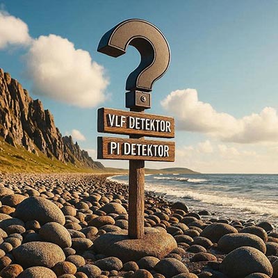 skylt med frågetecken och texten VLF eller PI , Bäst Metalldetektor för Guld